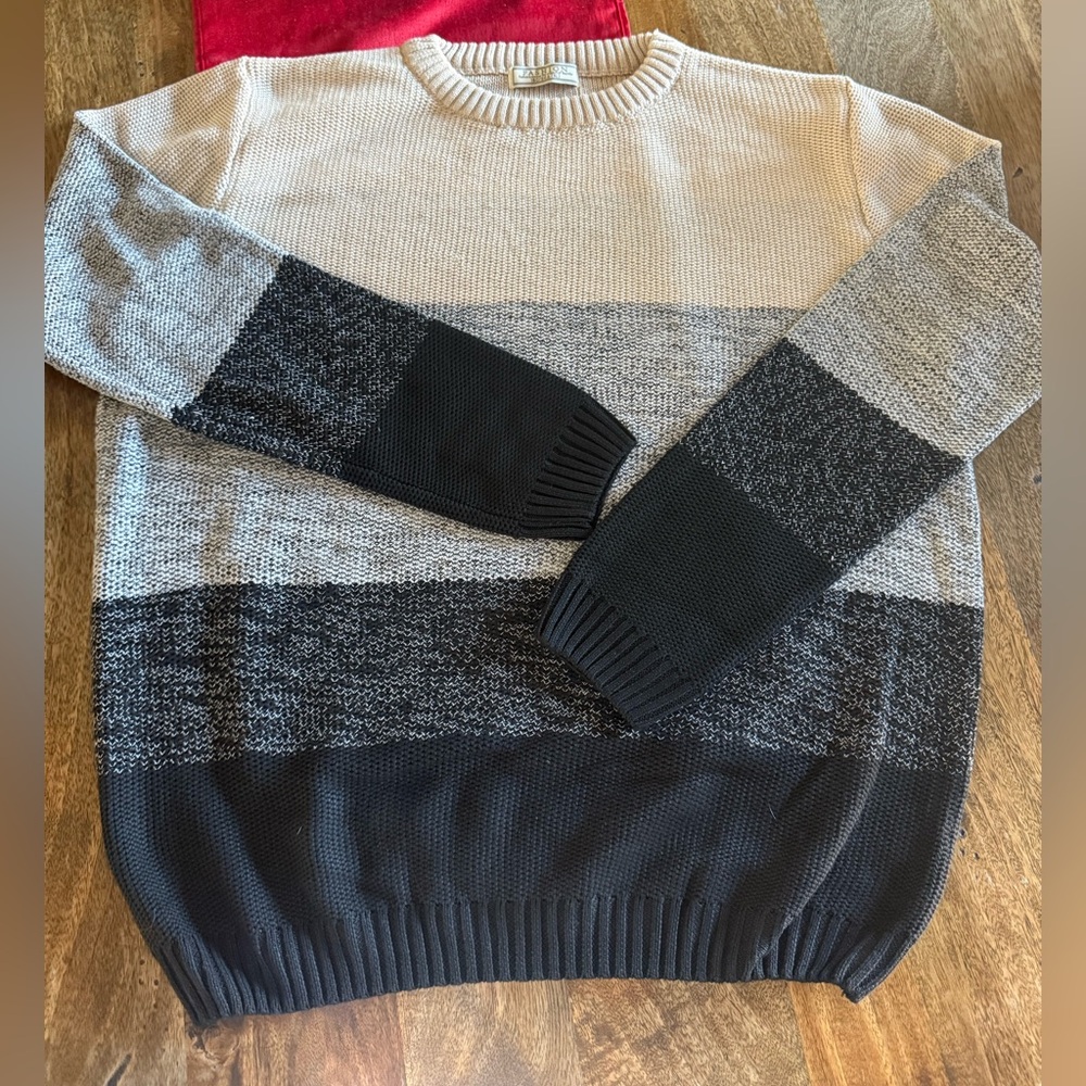 Men's Color Block Sweater - Black, Gray, Cream